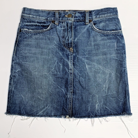 J. Crew Distressed Raw Hem Denim Mini Skirt, 0 - Picture 1 of 5